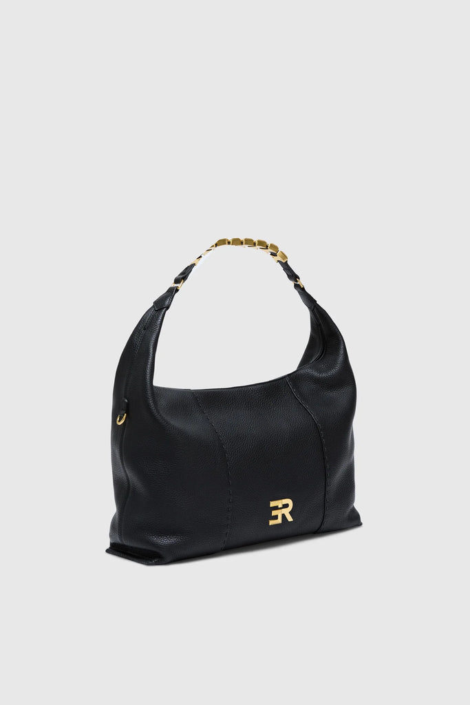 BORSA TOTE IN PELLE MARTELLATA CON CATENA E LOGO ORO - Ermanno Firenze