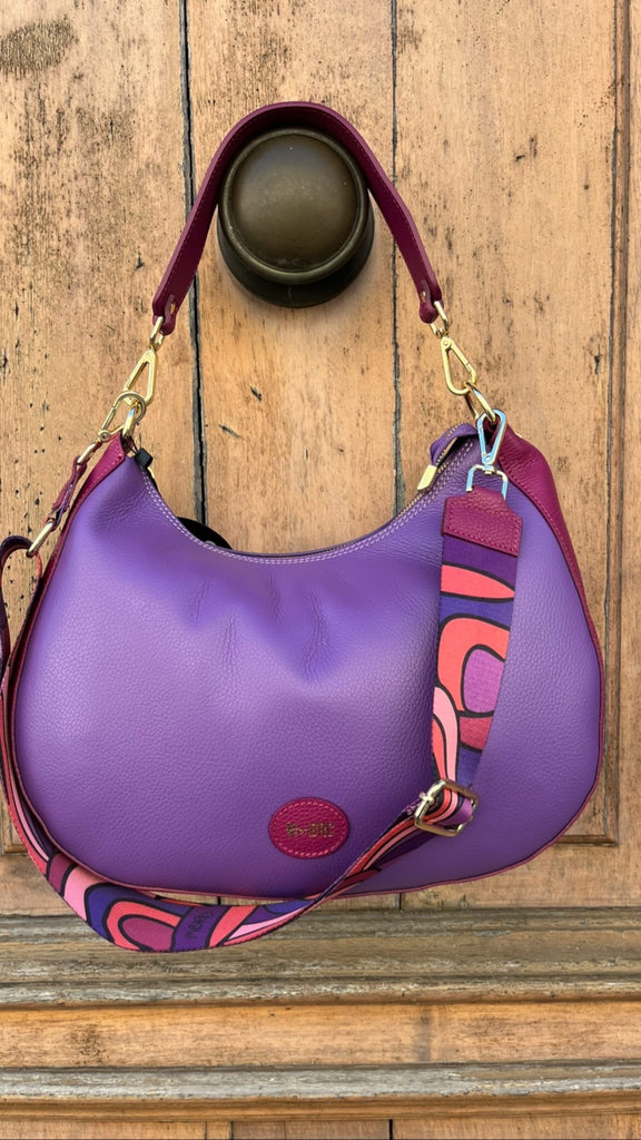 Borsa a spalla multicolore in pelle con tracolla Mbrc