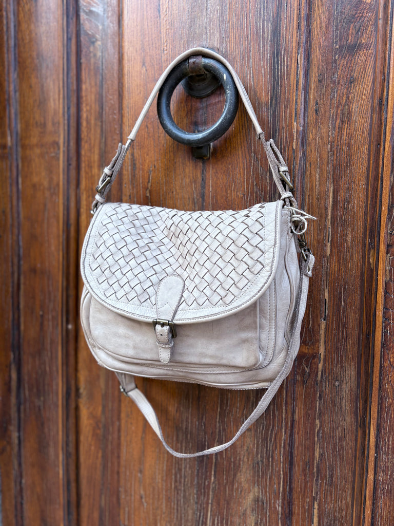 Borsa a spalla in pelle intrecciata artigianale