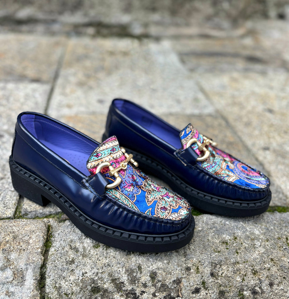 Mocassino in pelle damascato blu