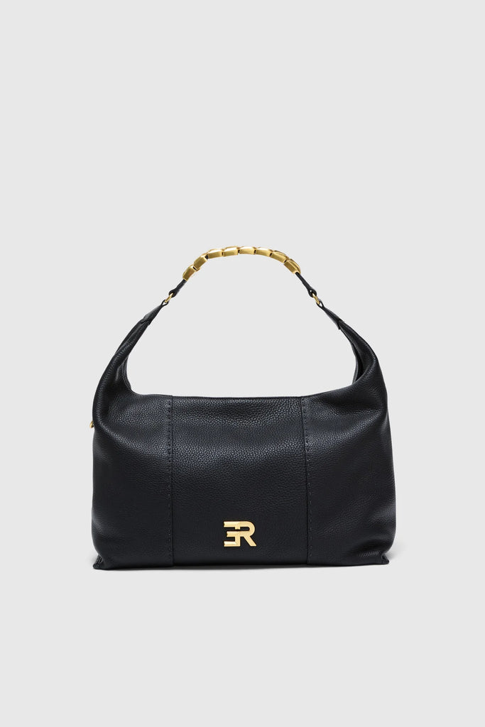 BORSA TOTE IN PELLE MARTELLATA CON CATENA E LOGO ORO - Ermanno Firenze