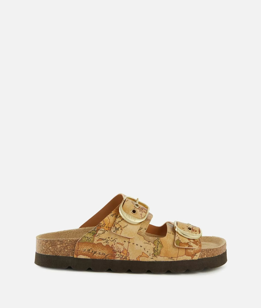 Sandali doppia fascia in eco nappa stampa Geo Classic Naturali - Alviero Martini