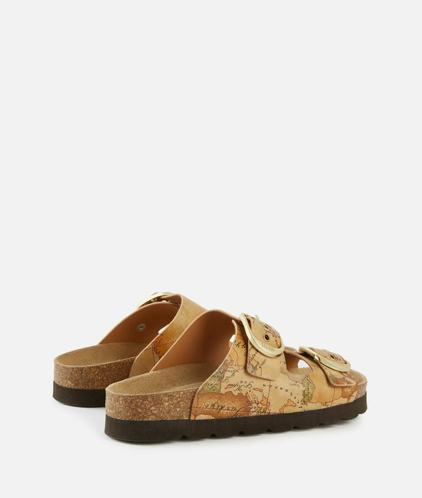Sandali doppia fascia in eco nappa stampa Geo Classic Naturali - Alviero Martini