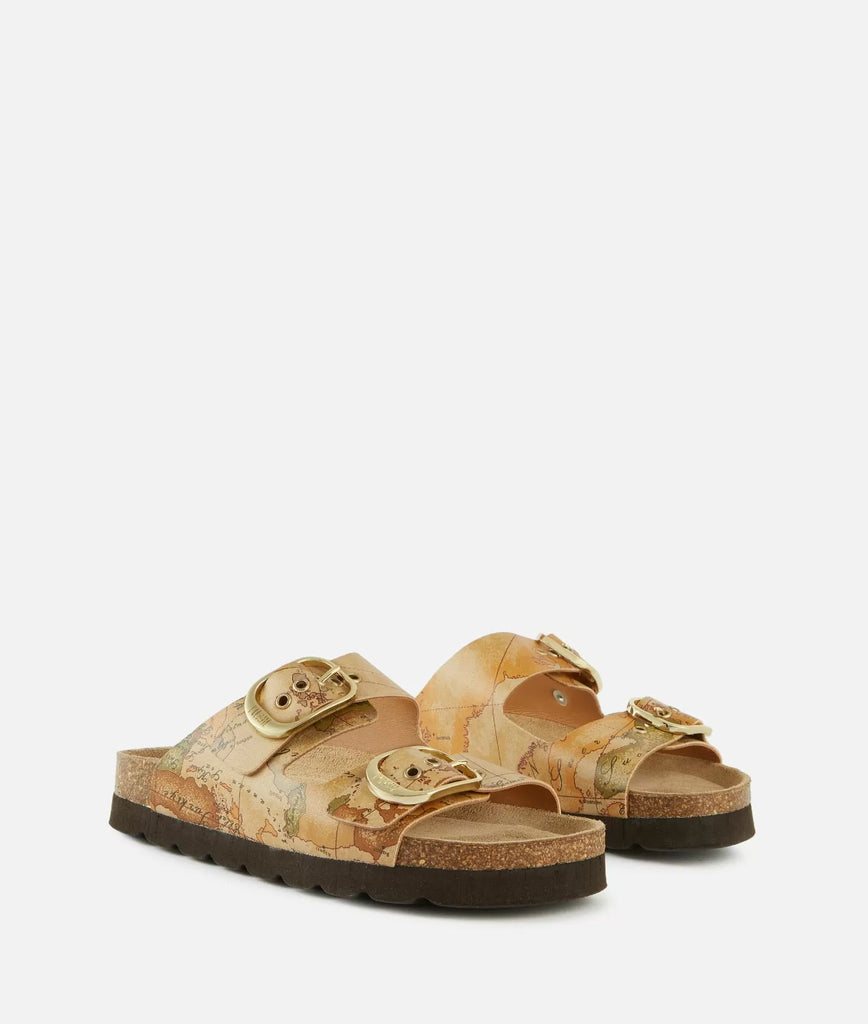 Sandali doppia fascia in eco nappa stampa Geo Classic Naturali - Alviero Martini
